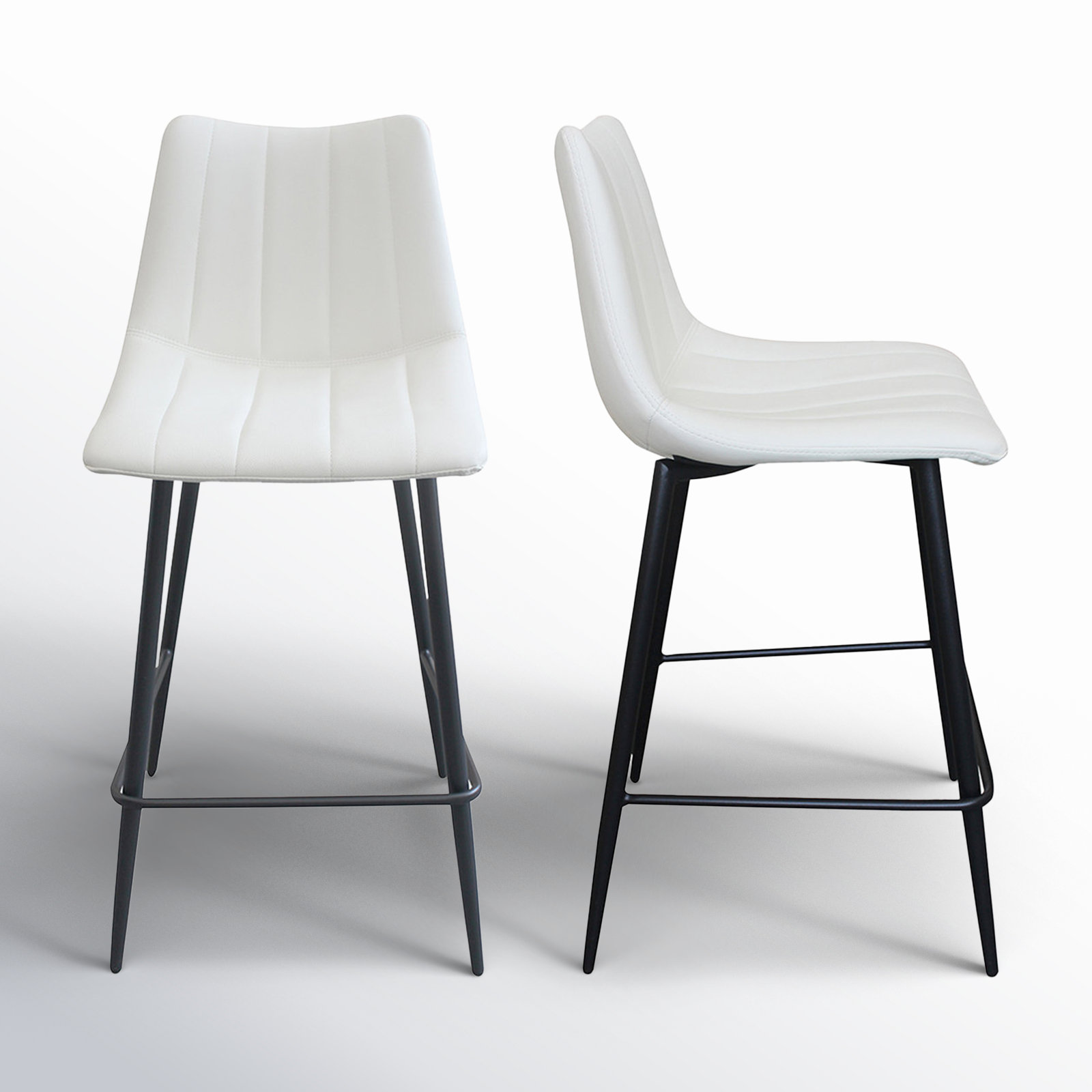 Finnigan Bar and Counter Stool, Counter Stool (26" Seat Height), Ivory/Faux Leather