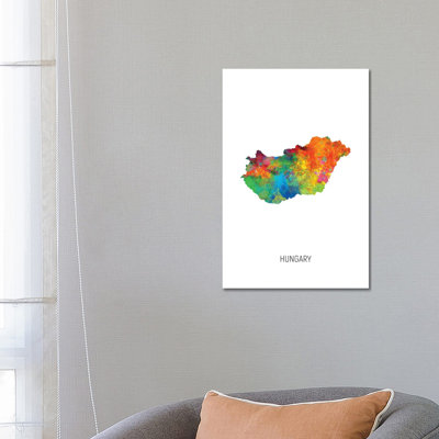 Hungary Map by Michael Tompsett - Wrapped Canvas Print