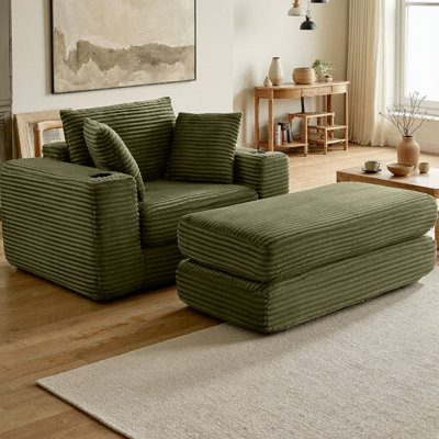 Méridienne surdimensionnée de 52,4 po, canapé-lit modulaire 3-en-1 et canapé-lit en velours côtelé rembourré en velours côtelé, simple et confortable pour le salon, la chambre à coucher
