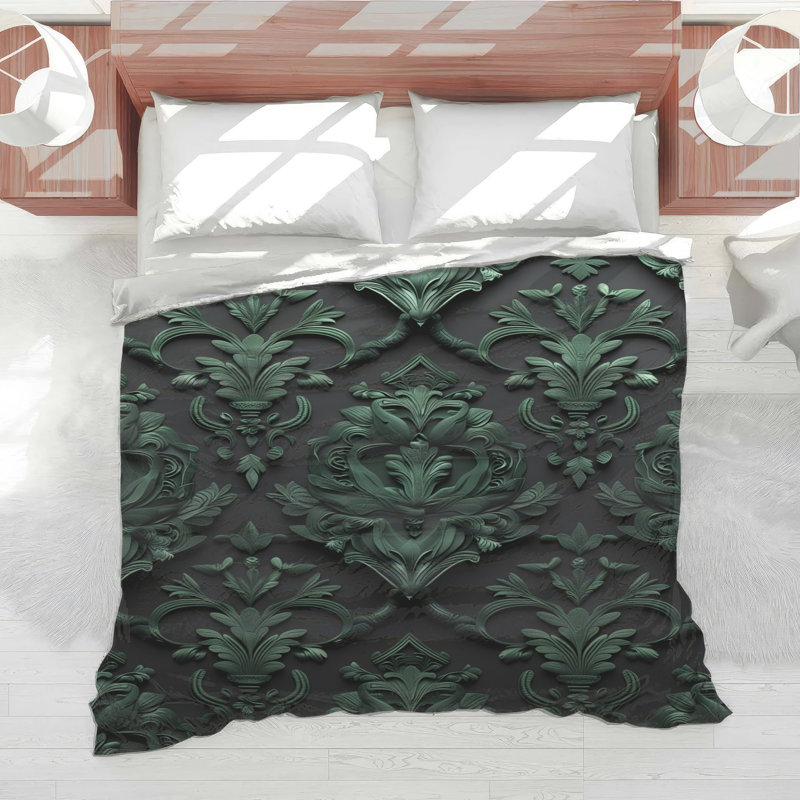 Édredon damassé vert orné, Simple extra long
