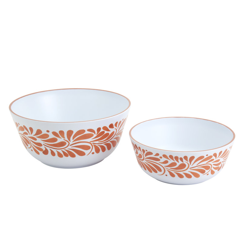 INFUSE 2-Piece Melamine Serving Bowl Set, Lebrillo, White/Orange