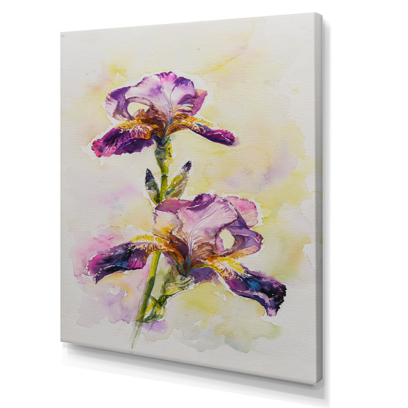 Aquarelle Iris fleur rose - décoration murale traditionnelle sur toile, H 20 po x l 12 po x P 1 po, Toile tendue