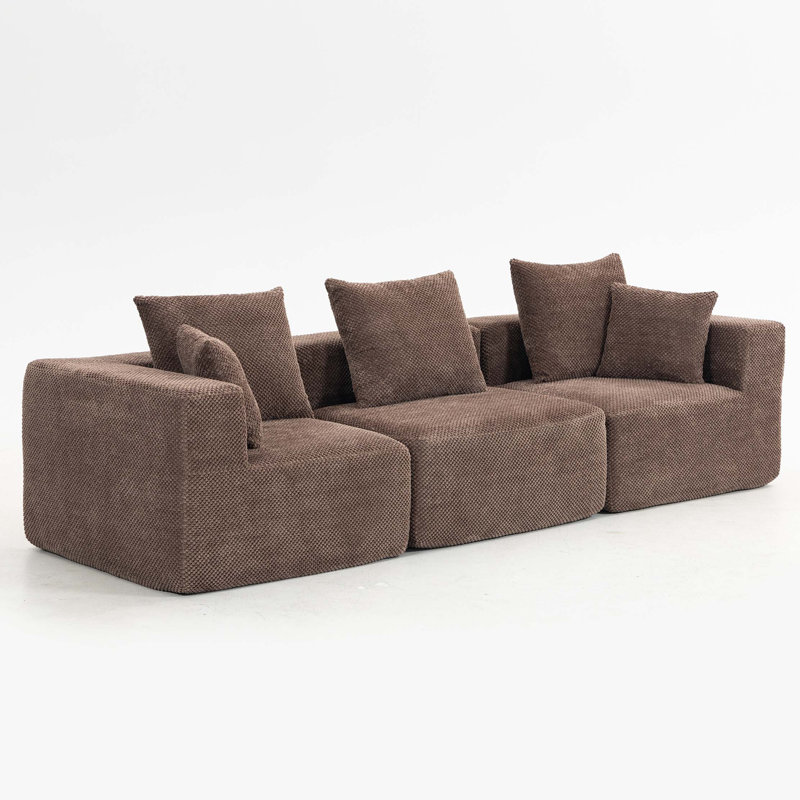 Oversized Modular Deep-Seat Sofa, 3-Piece All-Foam Sectional Couch In Soft Textured Fabric, Tool-Free Assembly, Apartment-Friendly Low Profile, 111" × 37" × 23.6"