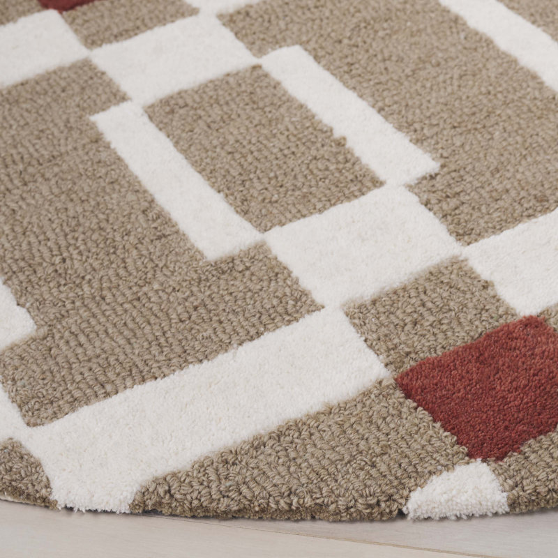 Tapis géométrique en laine et en coton touffeté à la main Jassir, Rond 6 pi