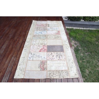 Vintage Handwoven Turkish Area Rug in Beige for Salon and Living Spaces