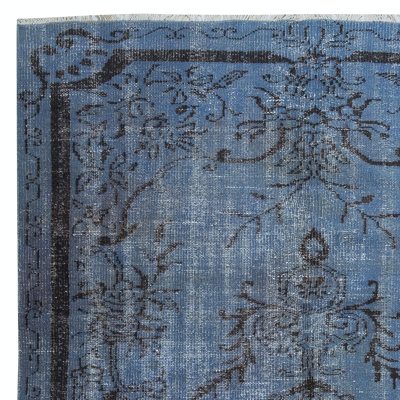 5.5x9.2 Ft Handmade Blue Color Area Rug, Modern Handmade Turkish Floor Covering
