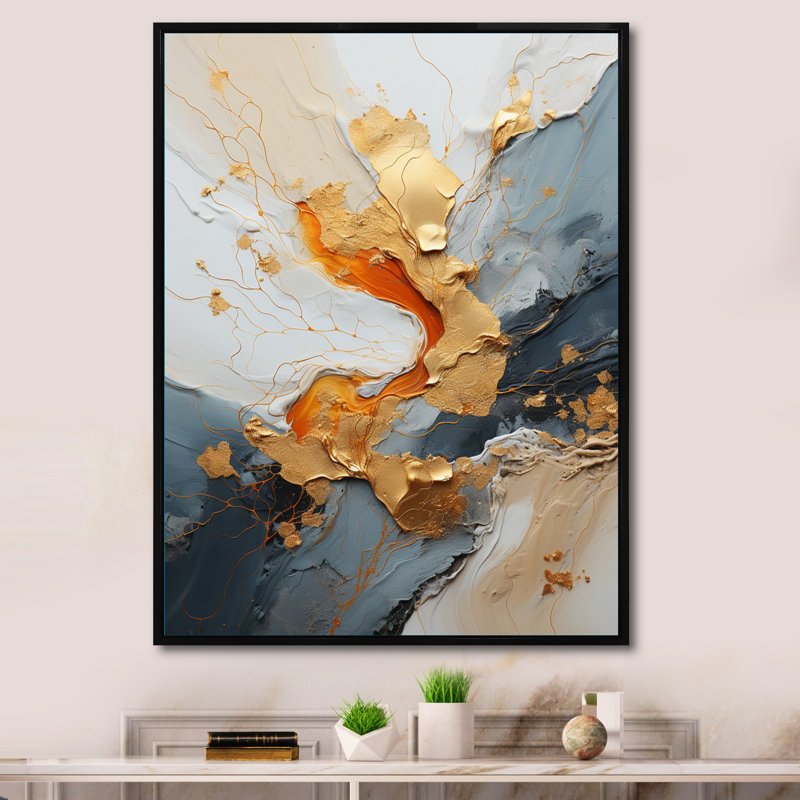Golden Sunrisre abstrait or et bleu nova - peinture abstraite sur toile, art mural, H 32 po x l 16 po x P 1 po