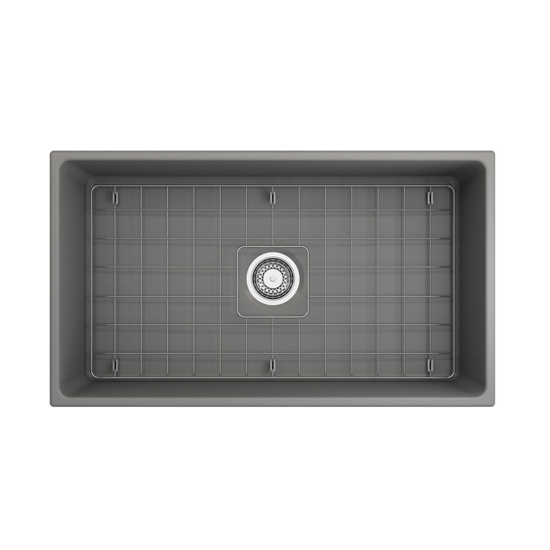 33 in. L Farmhouse Kitchen Sink, Matte Gray