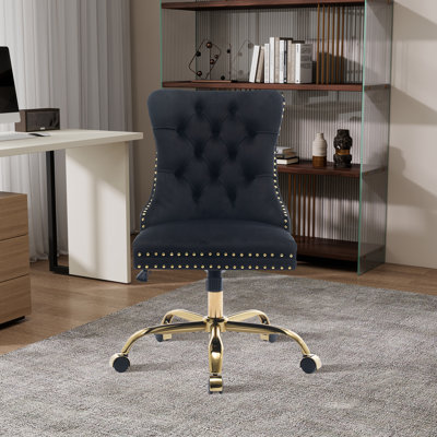 Velvet Upholstered Office Chair,Swivel Task Chair With Golden Metal Base