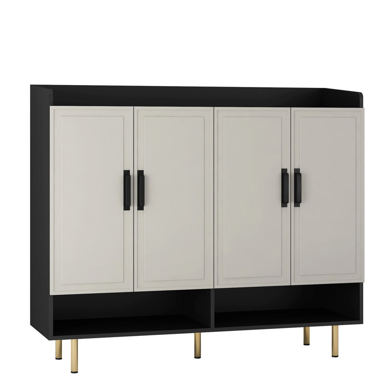 Armoire à chaussures noire de grande capacité à 4 portes - pour les tablettes réglables du vestibule afin de gérer efficacement le placard de façon pratique et pratique