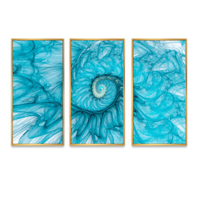 Turquoise spirale - 3 pièces, reproduction sur toile