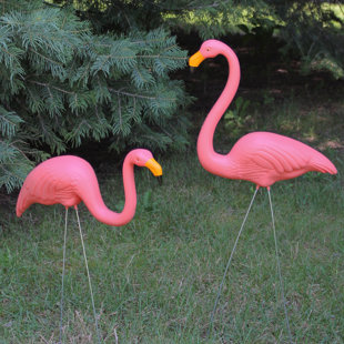 Small Pink Flamingo Yard Ornament Set of 6 - Stakes Mini Lawn
