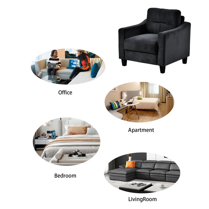 Fauteuil d'appoint compact 32,2 po - revêtement doux en chenille - noir - petit siège, Noir