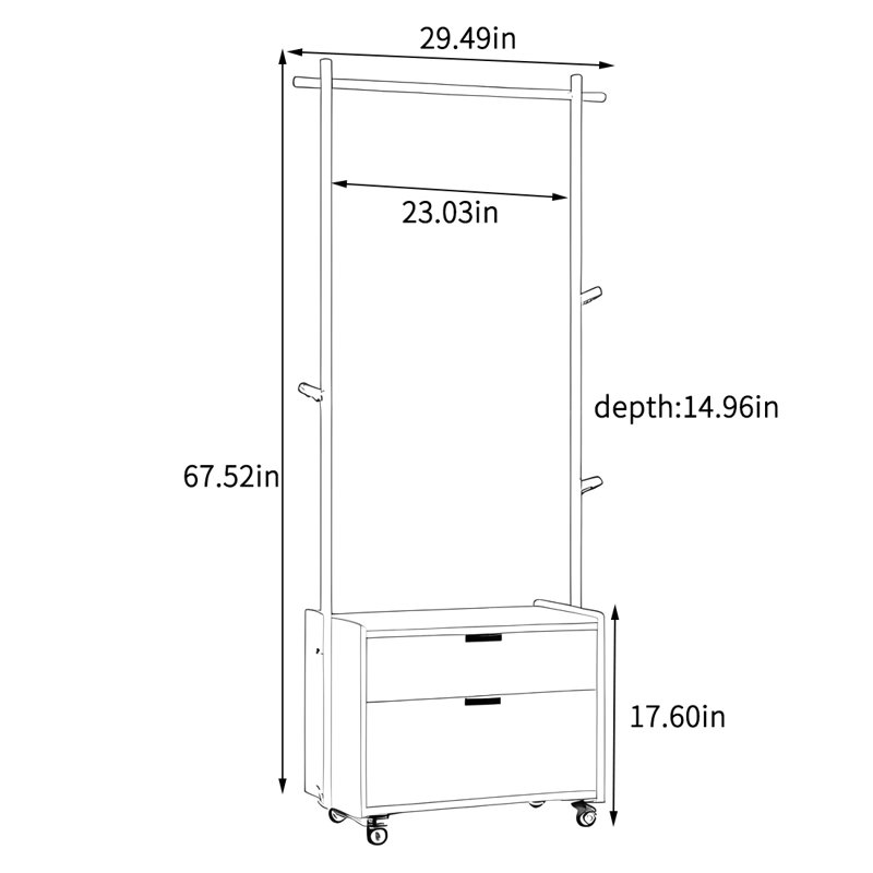 Mobile Coat Rack with Storage Drawers
