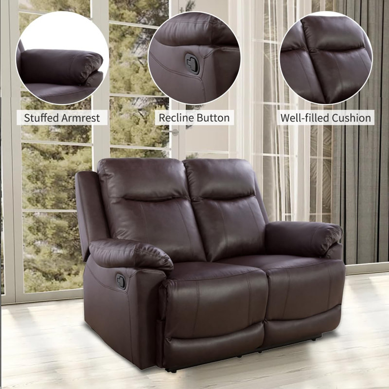 Aneley 59'' Faux Leather Reclining Loveseat, Brown