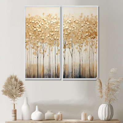 Minimalism Golden Trees Harmony - Trees Large Wall Decor