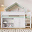 Lit mezzanine double avec toit à baldaquin et armoire de rangement - Loft en bois multifonctionnel, blanc et vert-310833928