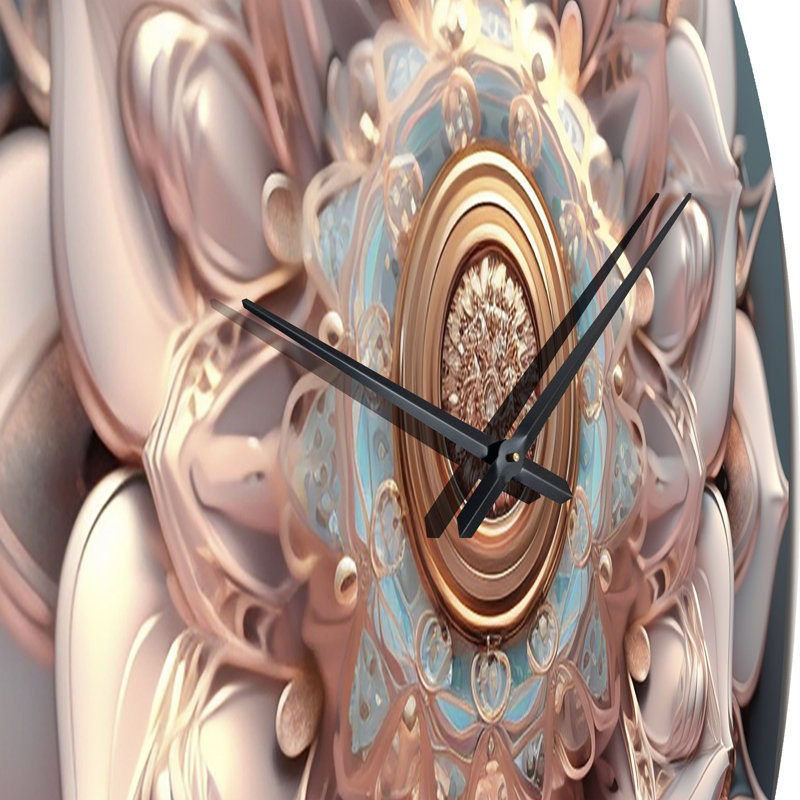 Exquisite Pink Gold Lotus Mandala IV Metal Wall Clock, Small