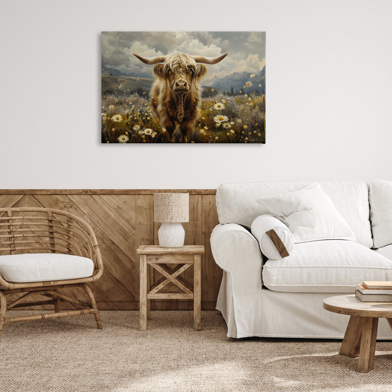  Cattle in Daisy Field Canvas Wall Art by LSR Design Studio, 24" H x 36" W