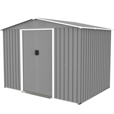 8X6 Ft Galvanized Steel Outdoor Shed With Lockable Doors - All Weather Use For Garden, Patio, Backyard, Lawn, Gray Protection Coating Metal & Foundation Easy To Install
