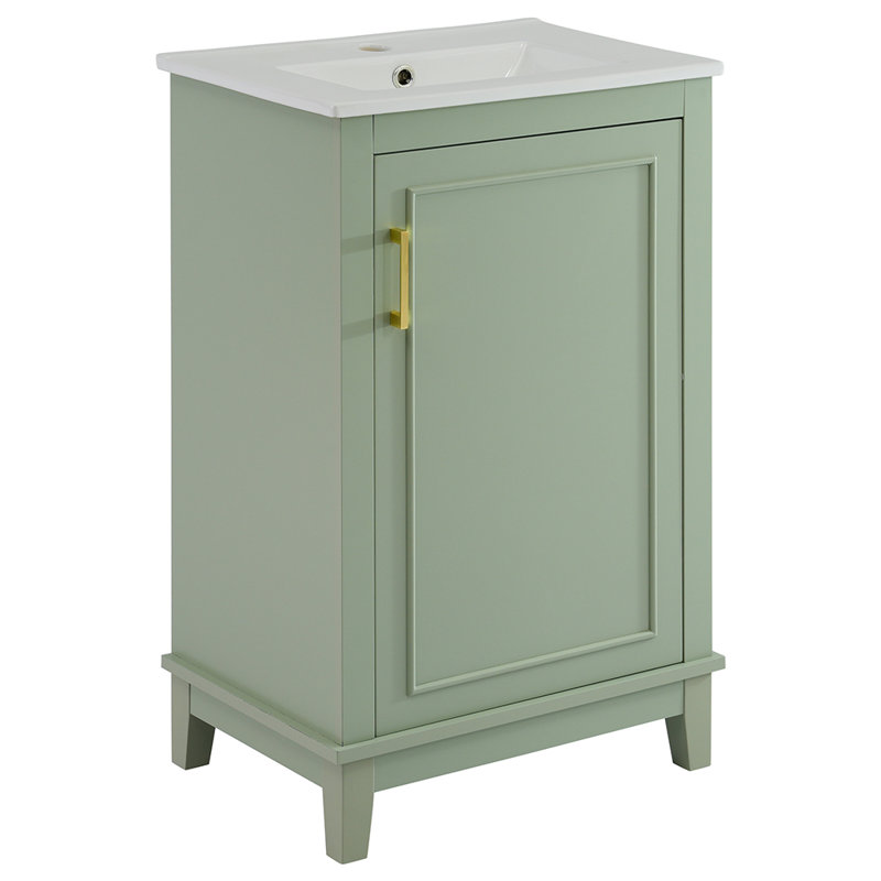 Petit meuble-lavabo moderne avec lavabo en céramique, Vert