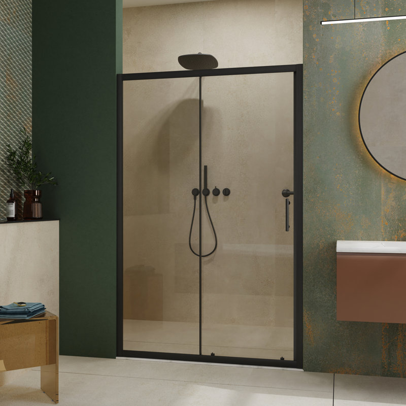 Single Sliding Shower Door 48.in W X 72.in H - Tempered Glass, Black Stainless Steel Handle, & Waterproof Aesthetics 1/5 Inch Stylish Construction