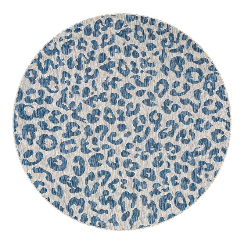 Munk Animal Print Blue/Gray Outdoor Area Rug, Round 6'1"