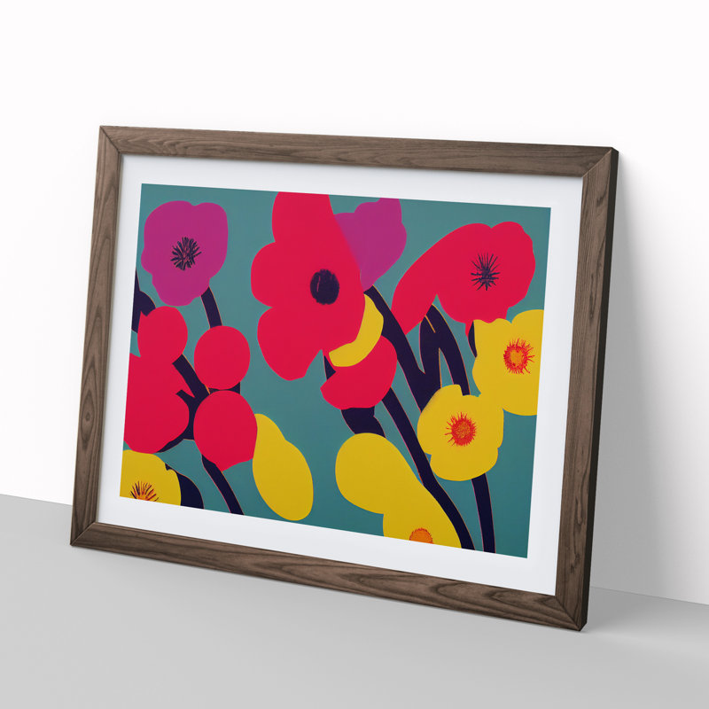 Extravagant Abstract Flowers - Single Picture Frame Print, 46cm H x 64cm W x 2cm D, Walnut Framed