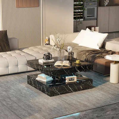 Charvez High-Gloss Coffee Table with 16 Colors LED Lights