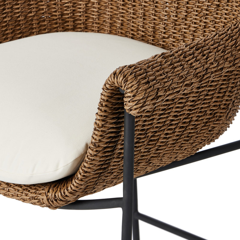 Suerte 26" Patio Bar Stool with Cushion, Cream/Black/Brown