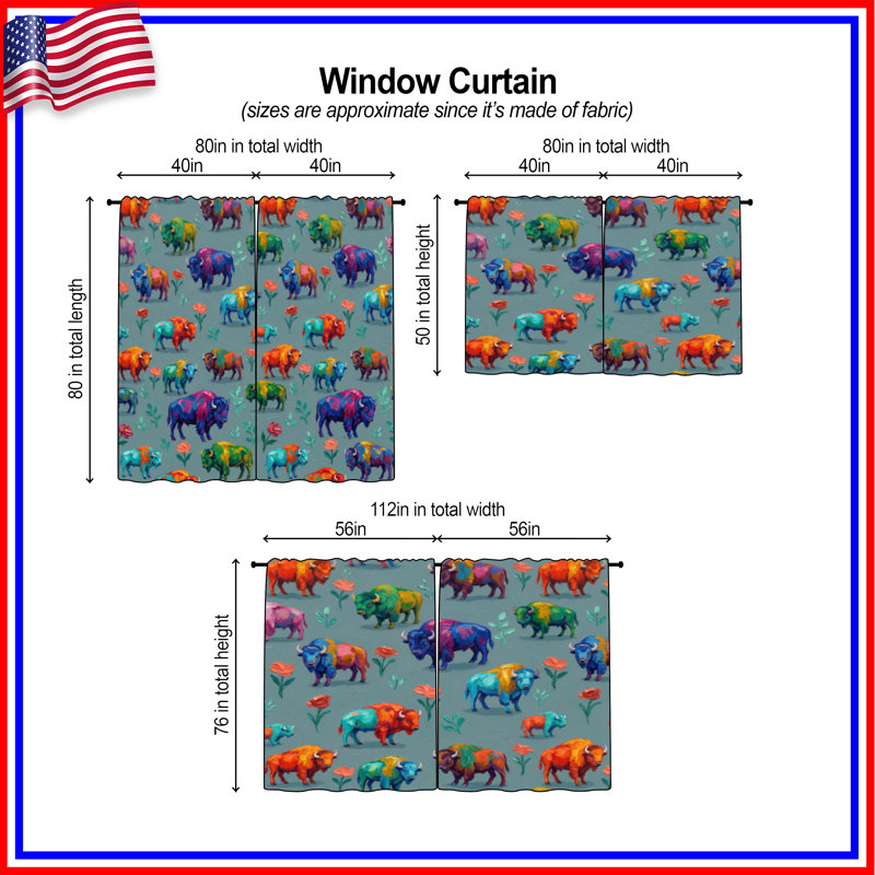 Rideaux de fenêtre Rainbow Buffalo, 80in x 61in - 2 panels, Room Darkening