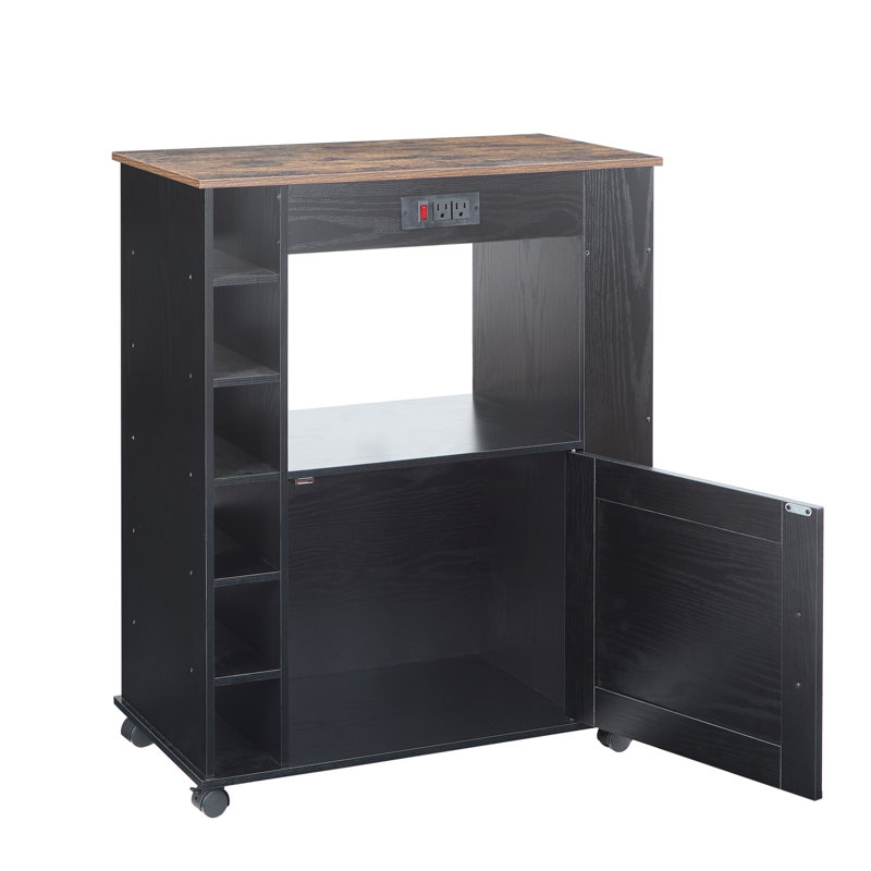 Nazaro Utility Cart with Wheels and Built-In Outlets, Black