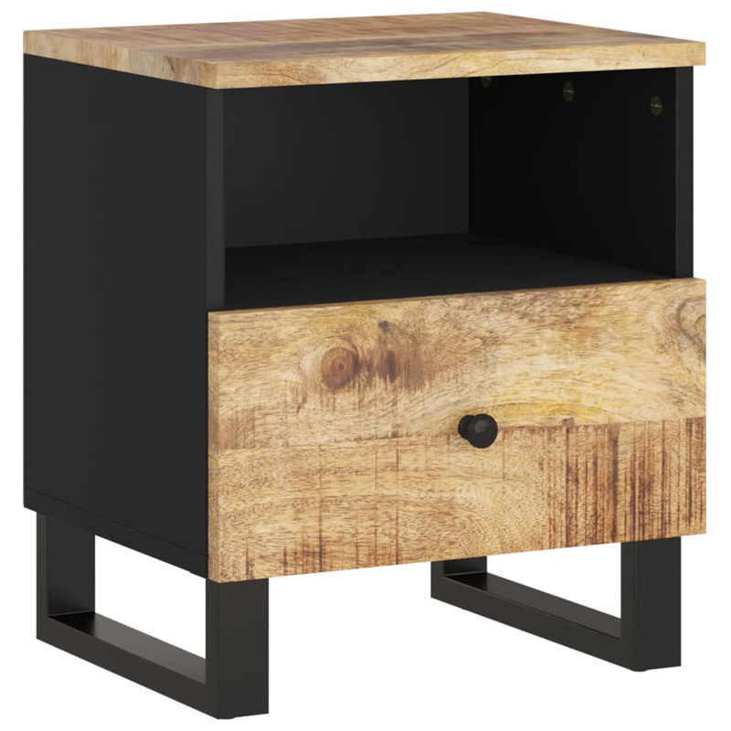 Table de chevet en bois massif Grettel, Brun clair/noir, Ensemble de 2