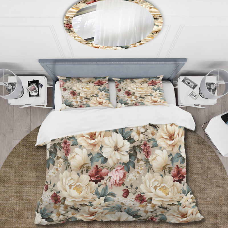 Antique Autumn Floral Elegance - Ensemble de housse de couette floral, Housse de couette pour très grand lit et 2 très