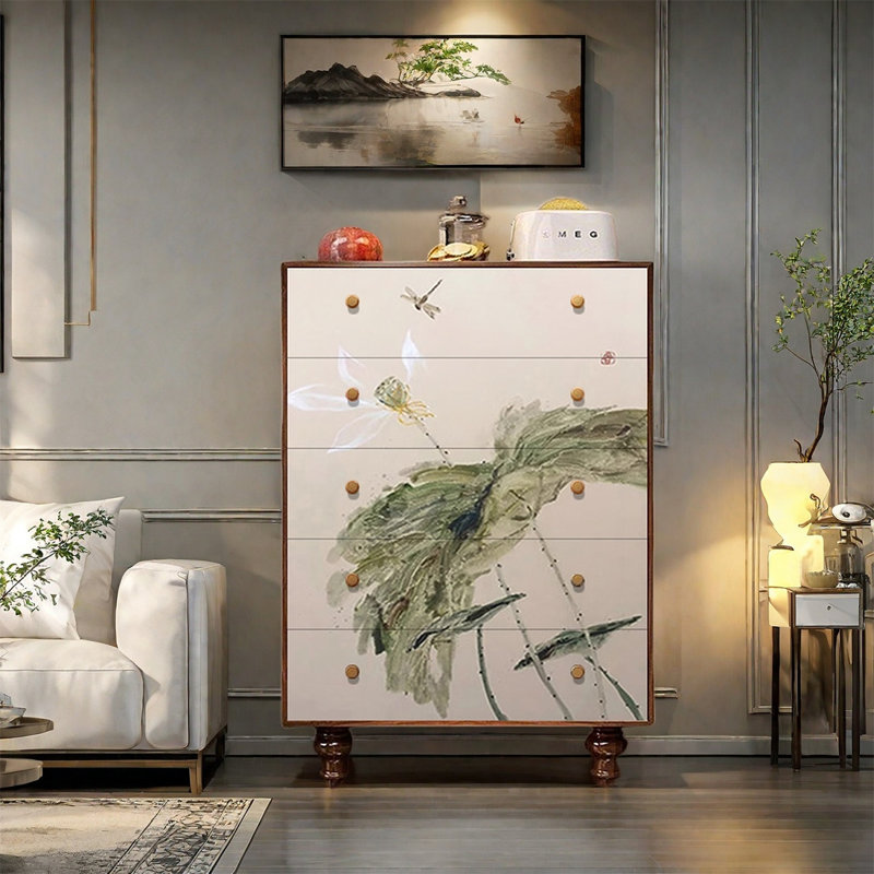 Armoire en bois de frêne avec cinq tiroirs, Noyer