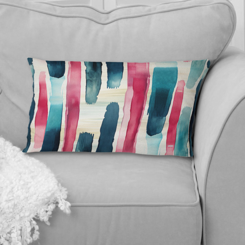 Motif rayé bleu et rose - Coussin décoratif à rayures