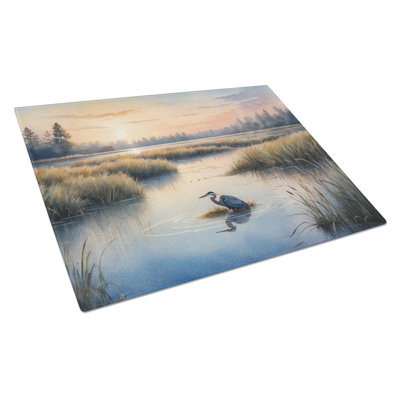 Wetland Wonders Blue Heron Glass Cutting Board