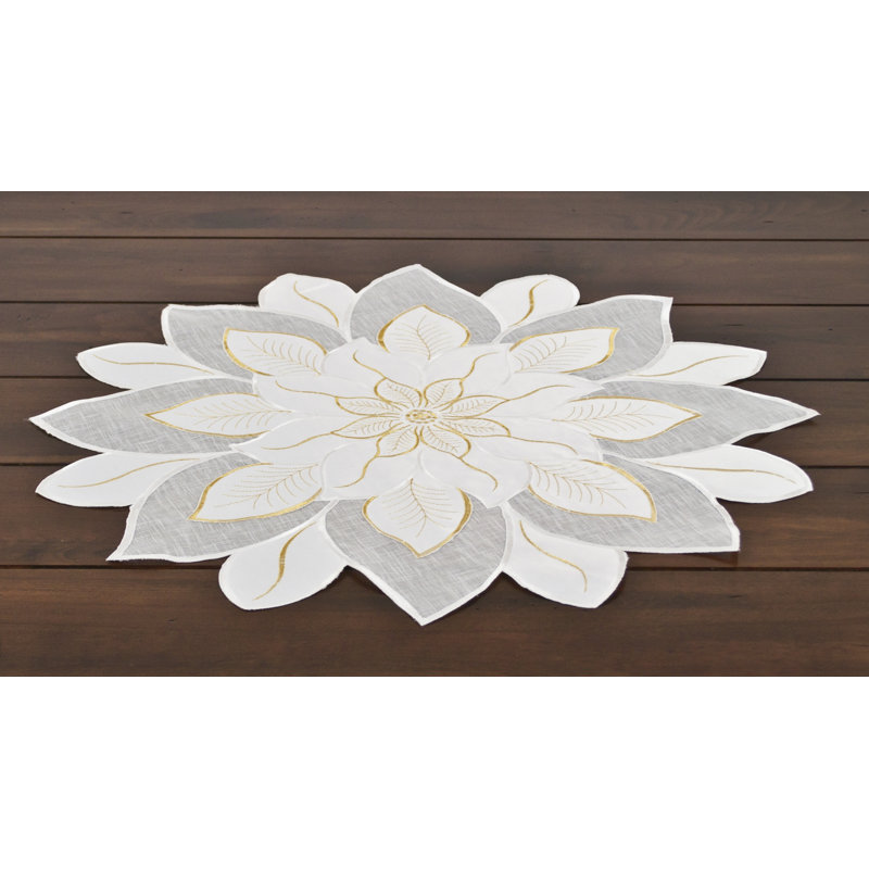 Napperon Star Poinsettia, Rond 33 po, Rouge/blanc/or