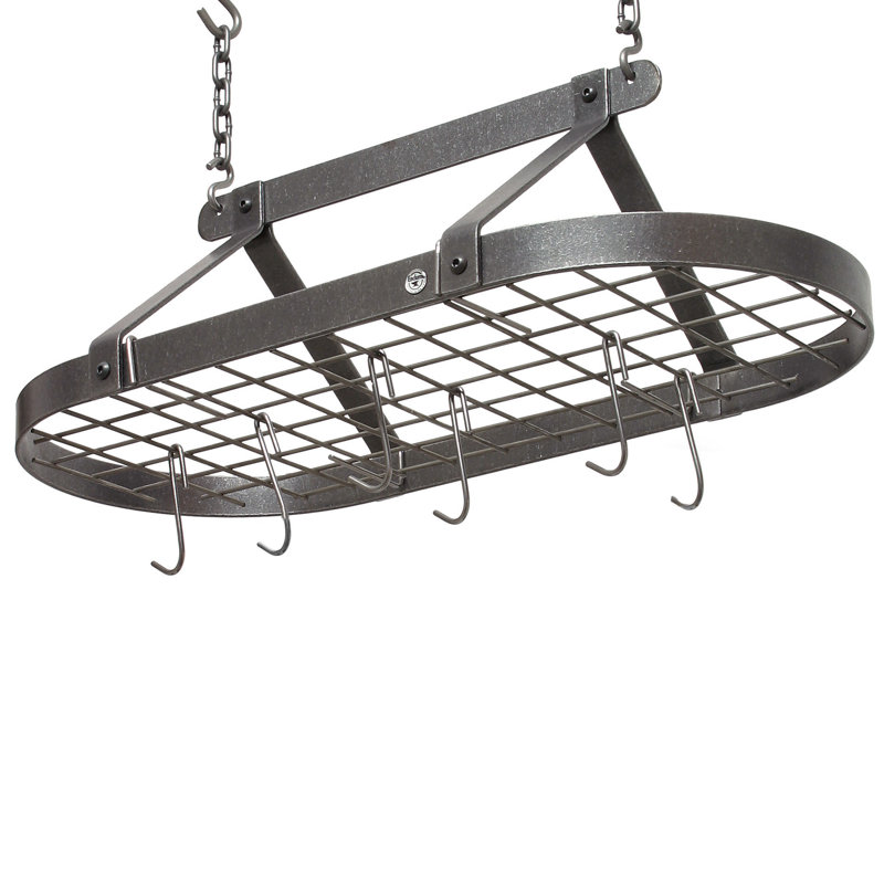 Gourmet to Decor Oval Hanging Pot Rack, Hammered Steel