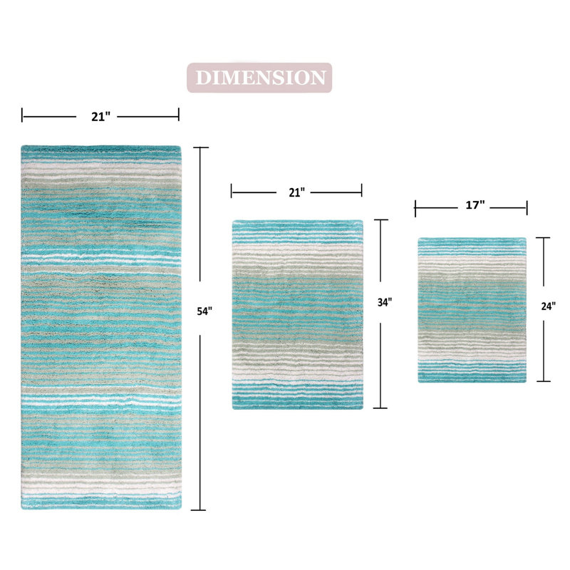 Tapis de salle de bain 100% coton Gradiation Rug Collection (ensemble de 3), Turquoise