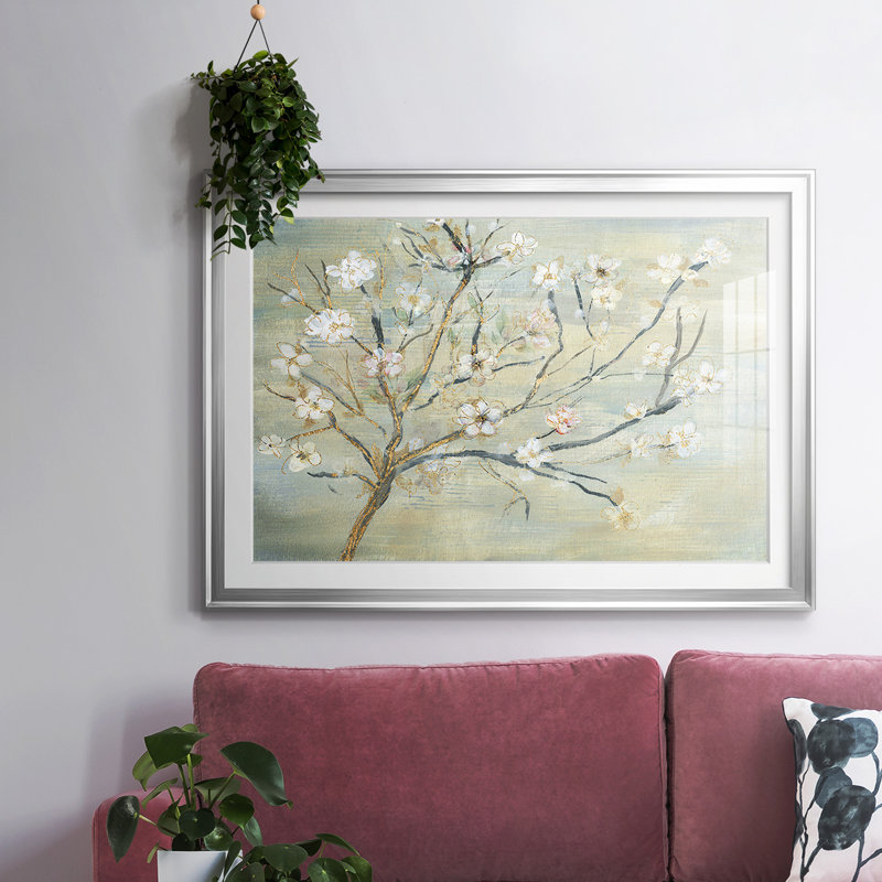 Fleurs et pluie printanière, H 30 po x l 44 po x P 1,5 po, Argent