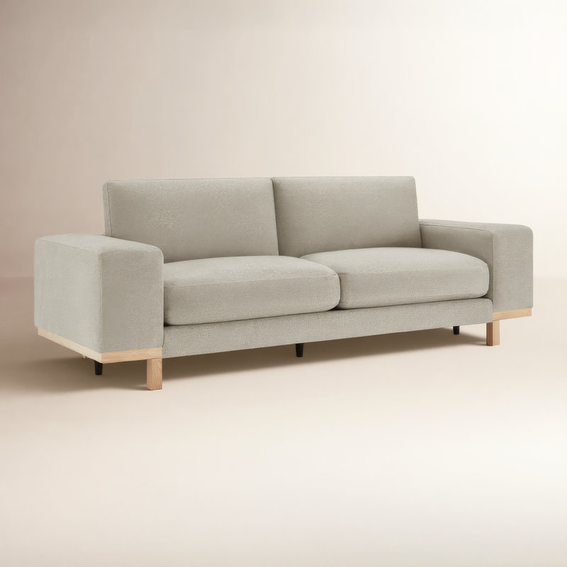 Arnette 97'' Velvet Sofa, Brent Sand Basketweave
