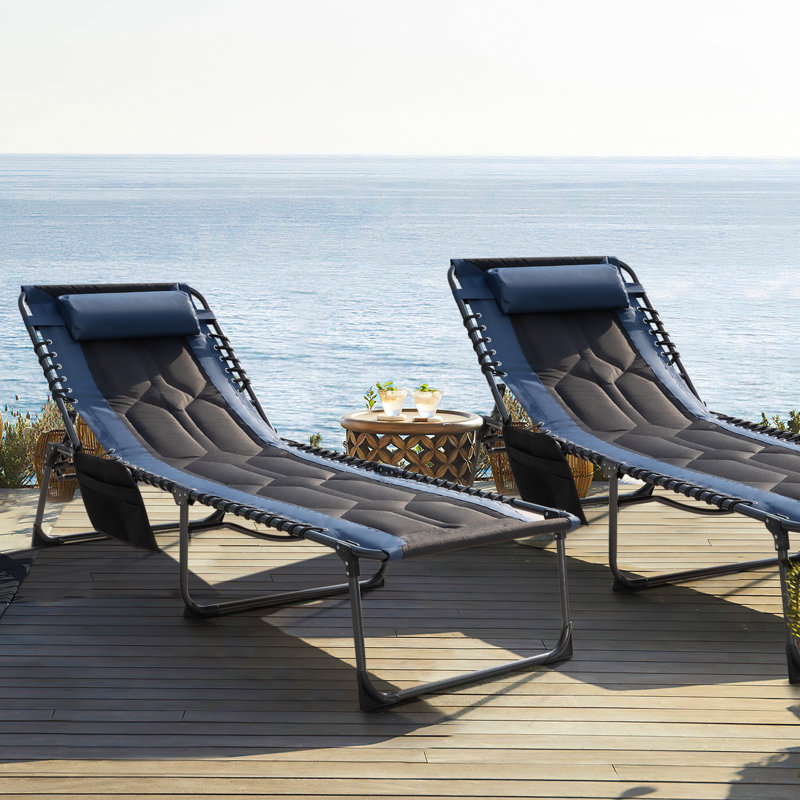 Daman Outdoor Rust-Resistant Metal Chaise Lounge, Blue