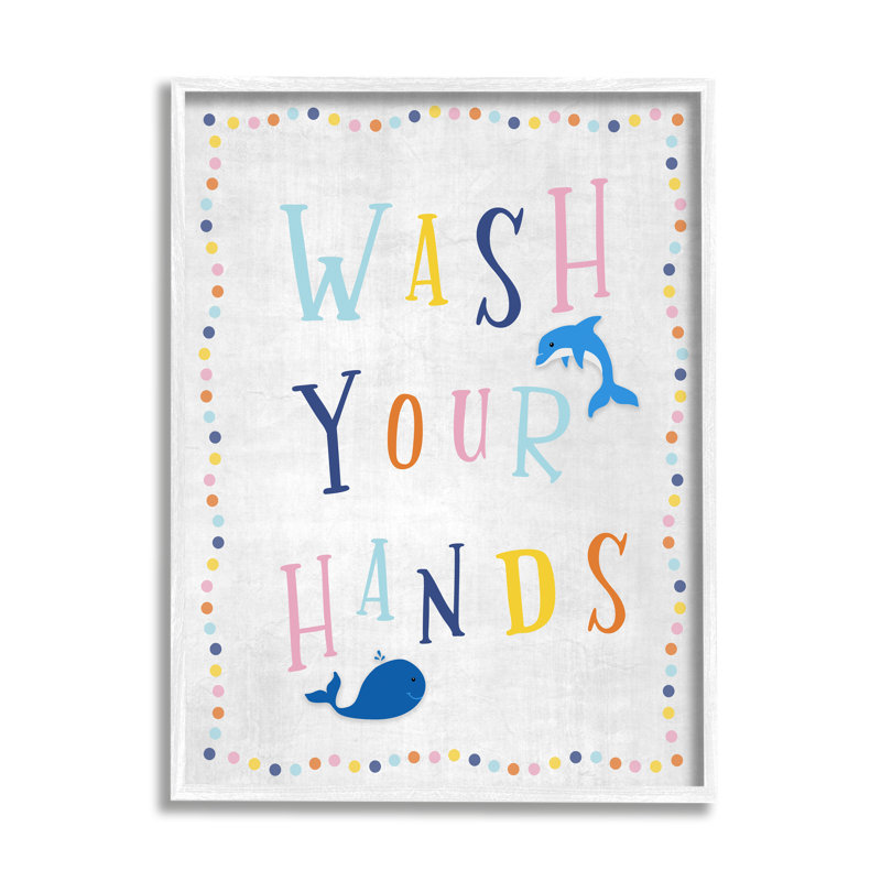 «Wash Your Hands» pour salle de bain, Giclée encadrée blanc bord de mer, H 14 po x l 11 po