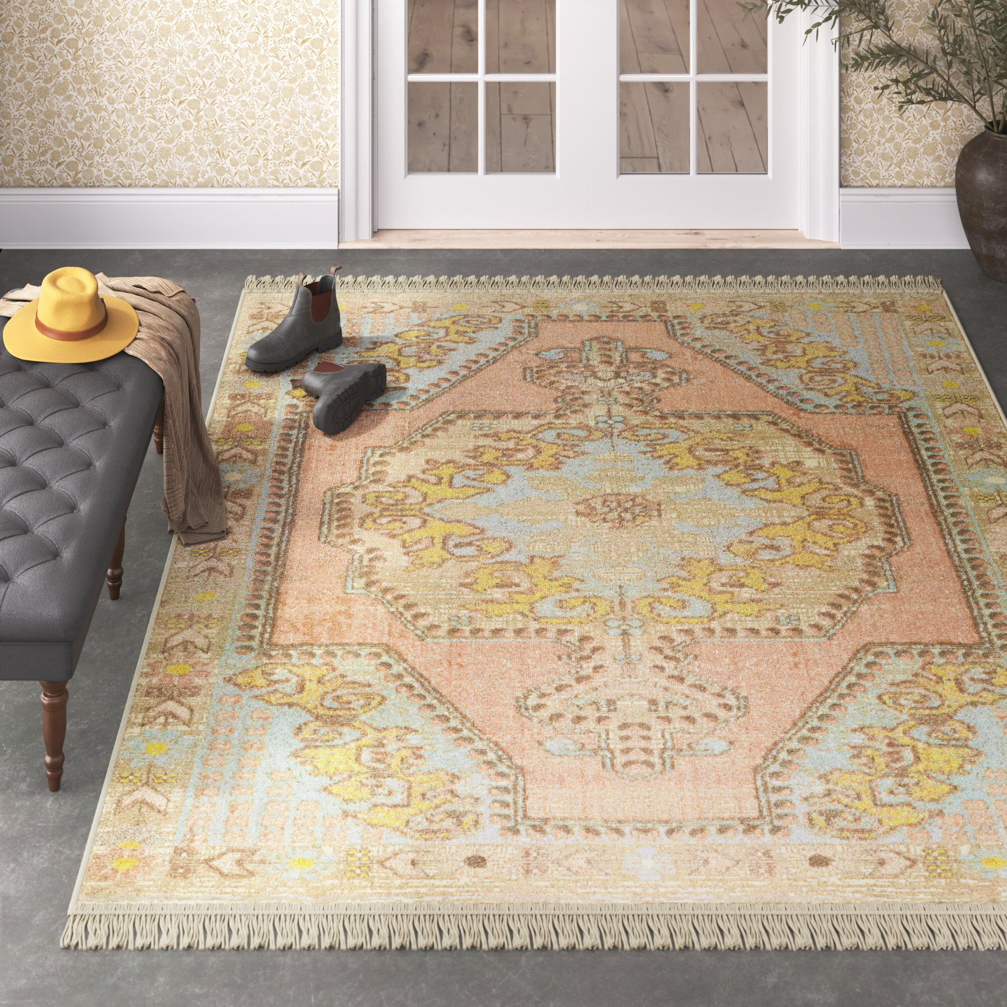 Alan Light Blue Recycled Fibers Rug, Rectangle 7'10" x 10'
