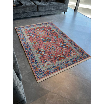 Tapis décoratif vintage à motif floral multicolore à motif floral et à franges Sieben