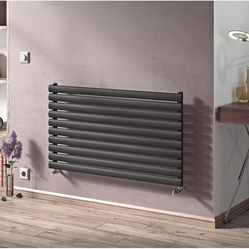 Angela Horizontal Oval Panel Radiators, Grey, 58.4cm H x 120cm W x 9cm D