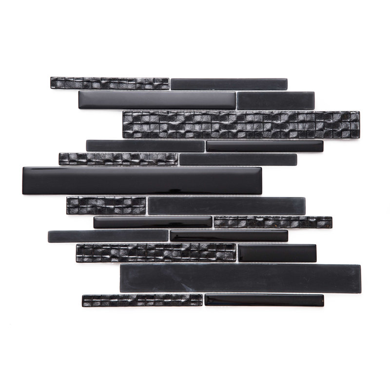 Karma Straight Edge Glass Mosaic Sheet Tile, Black