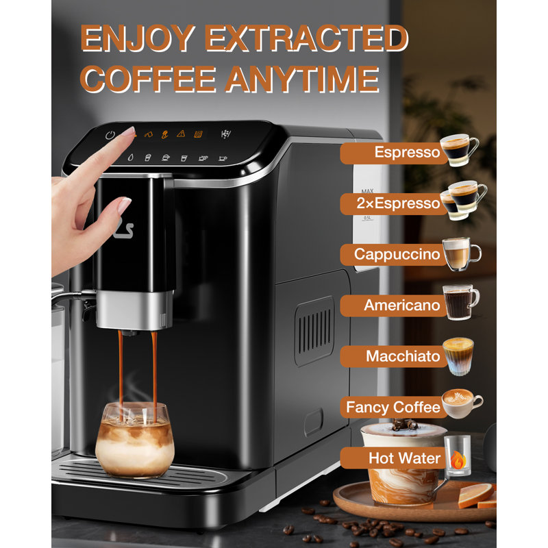 Machine à espresso entièrement automatique avec moulin intégré, pompe à 20 bars, mousseur à lait, contrôle PID
