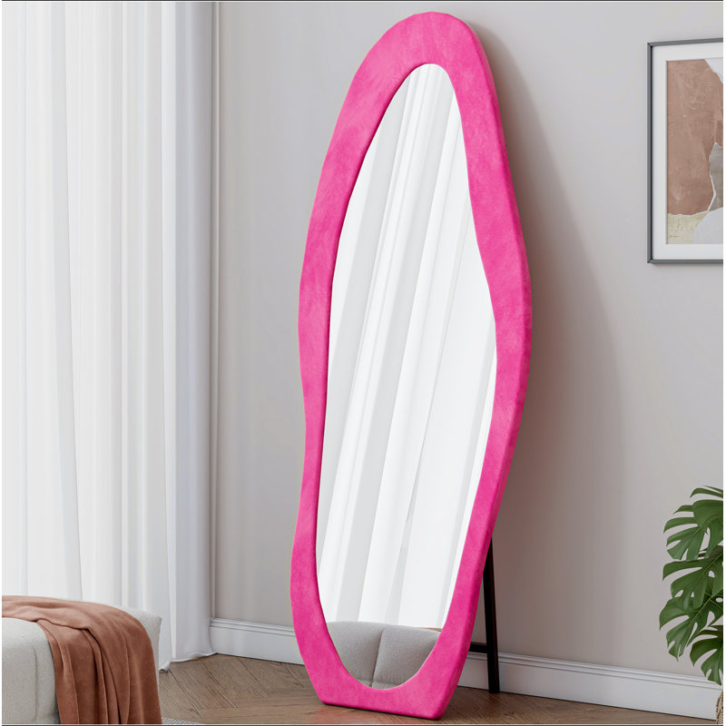 Full Length Mirror, 63" X 24" Floor Mirror/ Wall Mirror, Flannel Wrapped Wooden Frame Floor Mirror,Irregular Wavy Mirror Standing/Halling Large Wall Mirror For Bedroom,Living Room, Dressing Room
